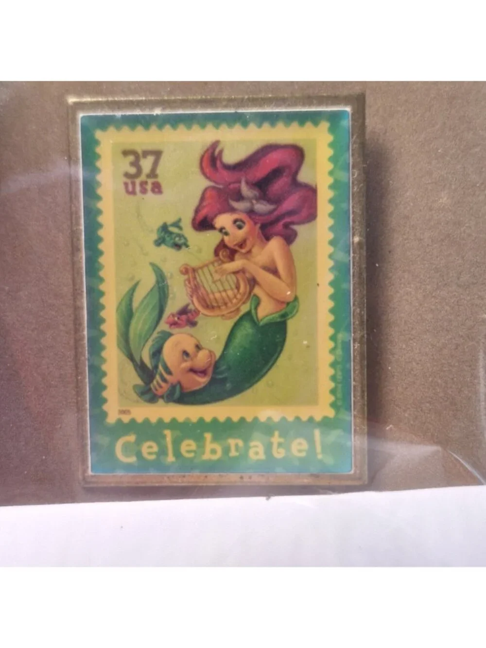 VINTAGE 2005 THE ART OF DISNEY CELEBRATION USPS LAPEL PIN ARIEL & FLOUNDER NWOT